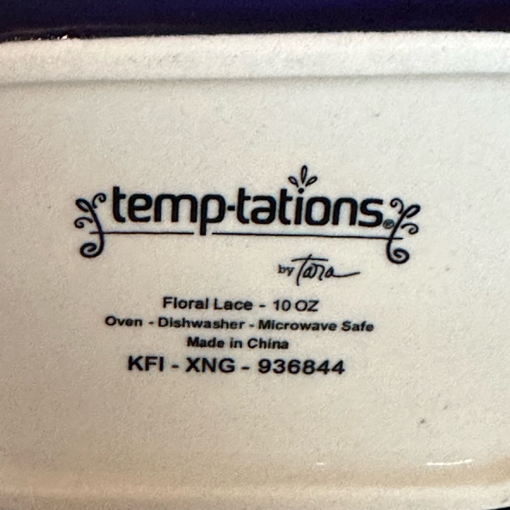Temptations 10oz Baking Dish - Set of 2 - Floral Lace - Cobalt Blue White Brown - Picture 10 of 10
